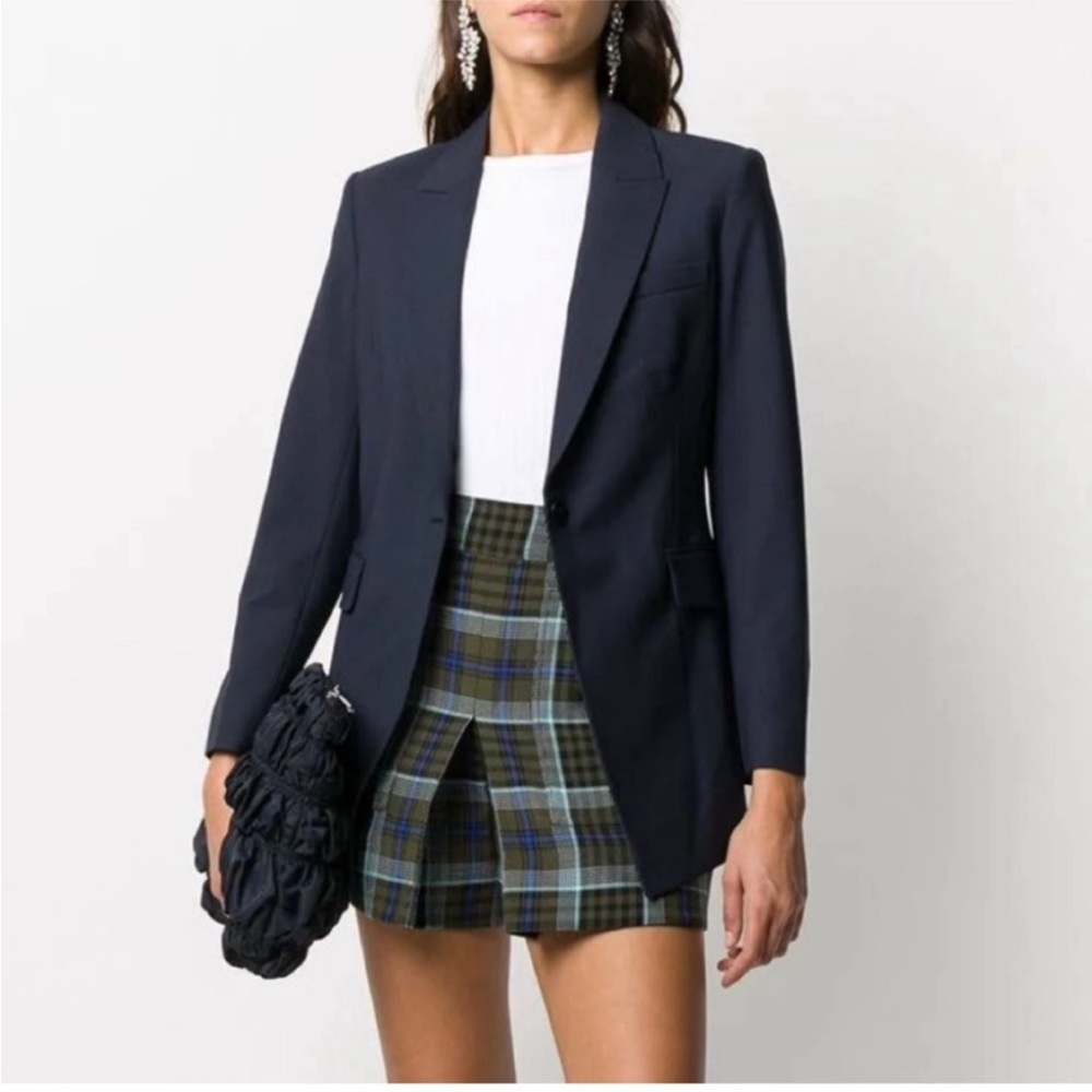 Theory "Gabrielle" Dashed Wool Navy Blue One Button Blazer Business Casual
